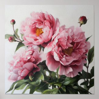 Roze Pioenen Bloem Art Print Poster