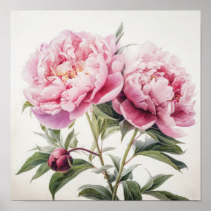 Roze Pioenen Bloem Art Print Poster