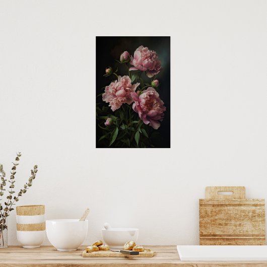 Roze Pioenen Bloem Art Print Poster (Keuken)
