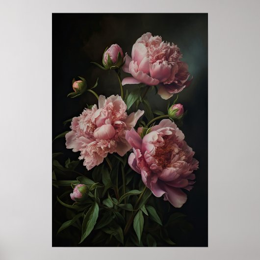 Roze Pioenen Bloem Art Print Poster (Voorkant)