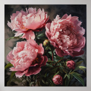 Roze Pioenen Bloem Art Print Poster