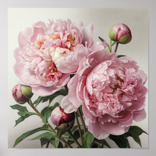 Roze Pioenen Bloem Art Print Poster (Voorkant)