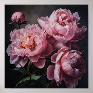 Roze Pioenen Bloem Art Print Poster