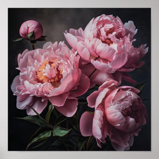 Roze Pioenen Bloem Art Print Poster (Voorkant)