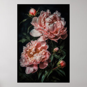 Roze Pioenen Bloem Art Print Poster