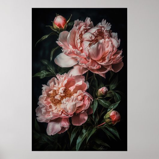 Roze Pioenen Bloem Art Print Poster (Voorkant)