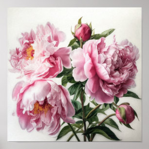 Roze Pioenen Bloem Art Print Poster