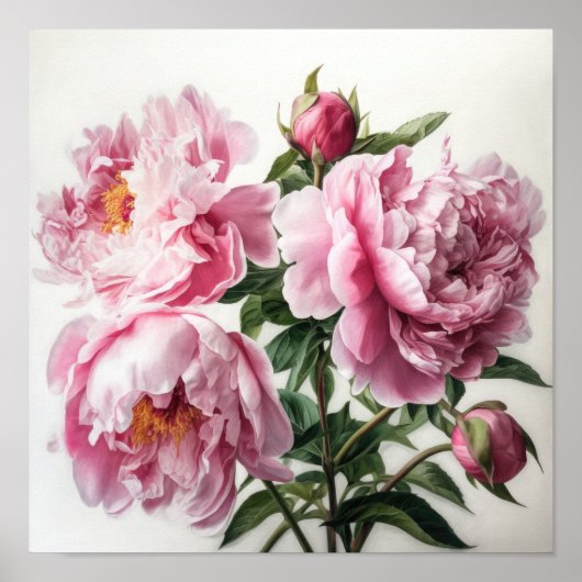 Roze Pioenen Bloem Art Print Poster (Voorkant)