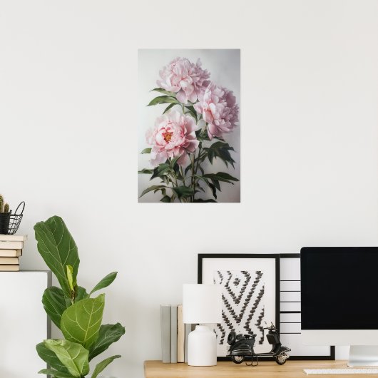Roze Pioenen Bloem Art Print Poster (Thuiskantoor)