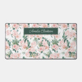 Roze Pioenen Bloemen Aangepaste Naam Bureaumat (Voorkant)