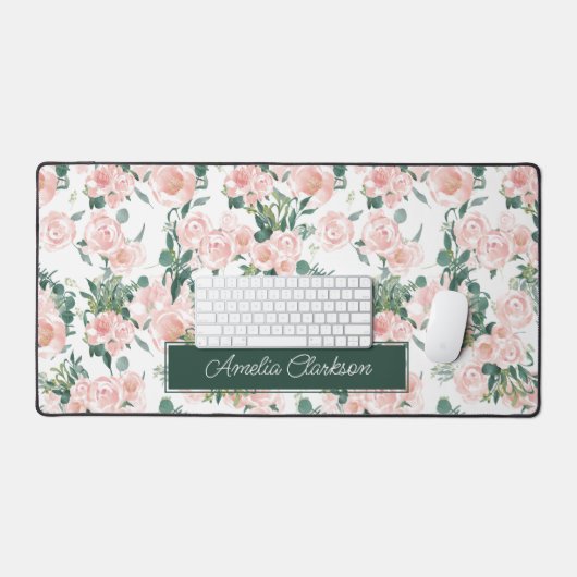 Roze Pioenen Bloemen Aangepaste Naam Bureaumat (Keyboard & Muis)