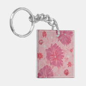 Roze Pioenen Bloemen Acryl Vierkante Sleutelhanger (Voorkant Links)