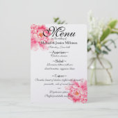 Roze Pioenen Bloemen Bruiloft Menu (Staand voorkant)
