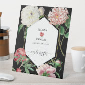 Roze Pioenen Bloemen Bruiloft Zwarte Kaarten Cadea Reclamebord Met Voetstuk (Insitu)