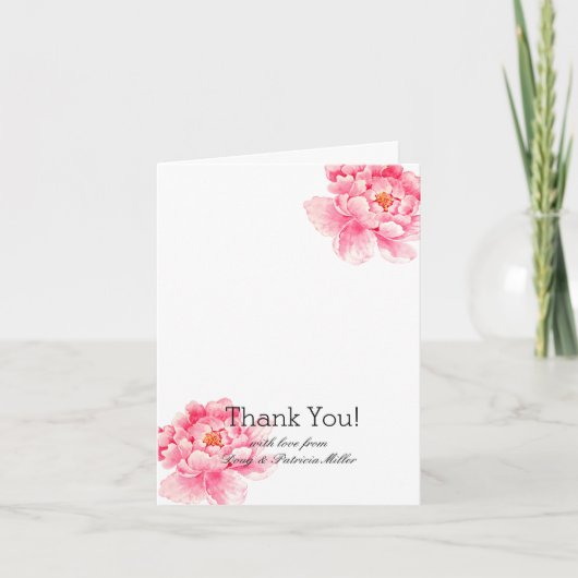 Roze Pioenen Bloemen Dank u Bedankkaart (Voorkant)