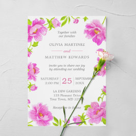 Roze Pioenen Bloemen Groene Bruiloft Uitnodiging