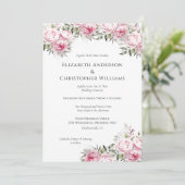 Roze Pioenen Bloemen Waterverf Bruiloft Kaart (Staand voorkant)