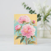 Roze pioenen briefkaart (Staand voorkant)