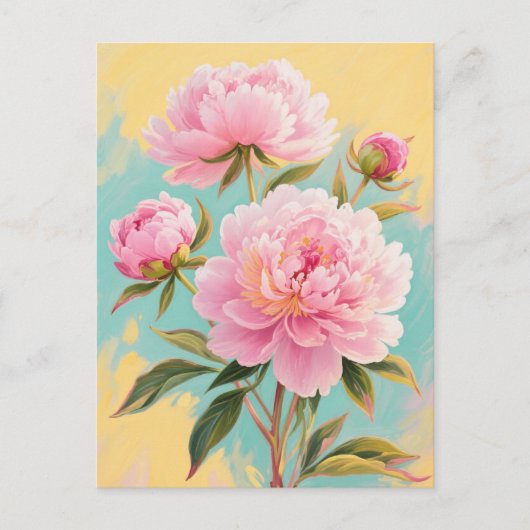 Roze pioenen briefkaart (Voorkant)