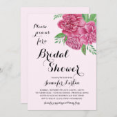 Roze pioenen bruids douche uitnodiging (Voorkant / Achterkant)