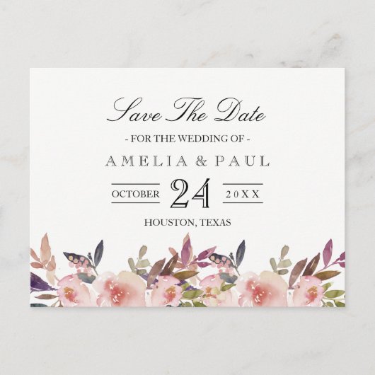 Roze Pioenen Bruiloft Save the Date Briefkaart (Voorkant)
