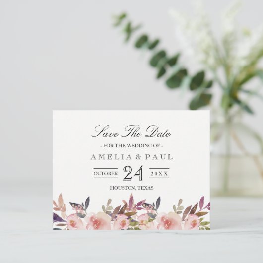 Roze Pioenen Bruiloft Save the Date Briefkaart (Staand voorkant)