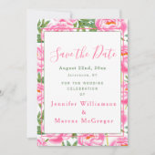 Roze Pioenen Bruiloft - Save the Date Kaart (Voorkant)