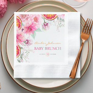 Roze Pioenen & Citrus Baby shower Servet