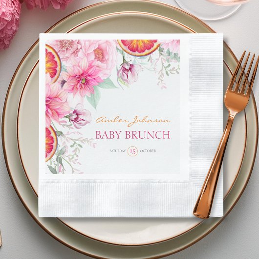 Roze Pioenen & Citrus Baby shower Servet