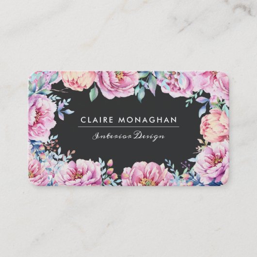 Roze Pioenen | Donker Visitekaartje (Voorkant)