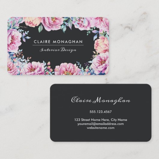 Roze Pioenen | Donker Visitekaartje (Voorkant / Achterkant)