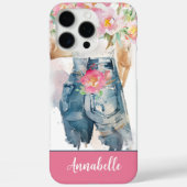 Roze pioenen en denim charme Case-Mate iPhone case (Achterkant)