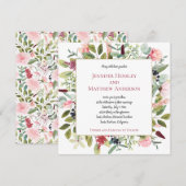 Roze Pioenen en Eucalyptus Waterverf Bloemen Kaart (Voorkant / Achterkant)