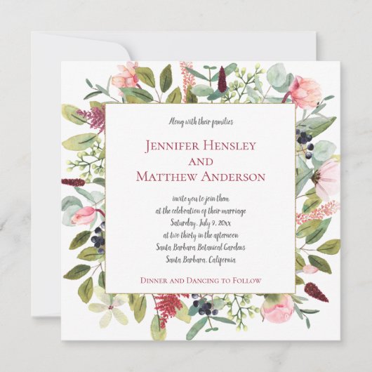 Roze Pioenen en Eucalyptus Waterverf Bloemen Kaart (Voorkant)