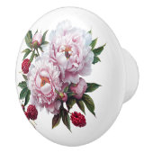 Roze pioenen en frambozen keramische knop (Rechts)