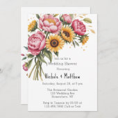 Roze pioenen en gele bloemen bruiloft douche kaart (Voorkant / Achterkant)