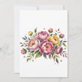 Roze pioenen en gele bloemen bruiloft kaart (Achterkant)