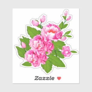 Roze Pioenen en groene bladeren Sticker