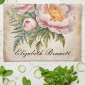 Roze pioenen en kant theedoek (Gevouwen)