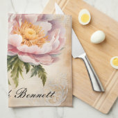 Roze pioenen en kant theedoek (Quarter Fold)