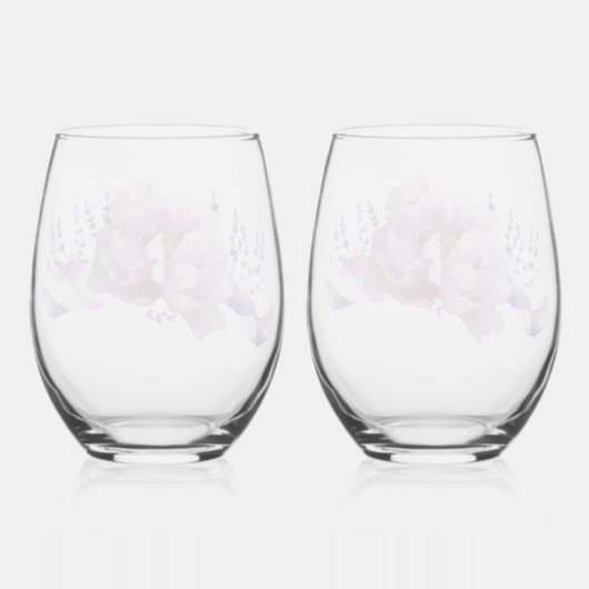 Roze Pioenen en Touch of Lavendel Wijnglas Zonder Voet (Achterkant)