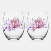 Roze Pioenen en Touch of Lavendel Wijnglas Zonder Voet (Voorkant)