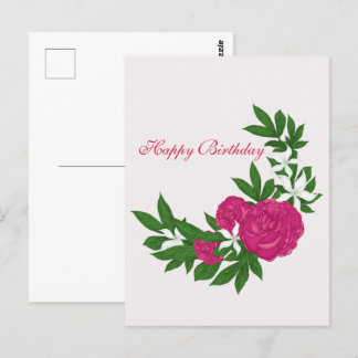 Roze pioenen en witte bloemen voor de verjaardag briefkaart