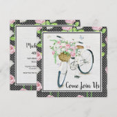 Roze pioenen en witte fiets verjaardagsfeestje kaart (Voorkant / Achterkant)