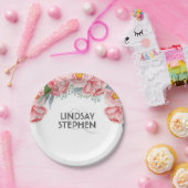 Roze pioenen Floral Elegante bruiloft Papieren Bordje (Feest)