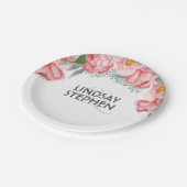 Roze pioenen Floral Elegante bruiloft Papieren Bordje (Gekanteld)