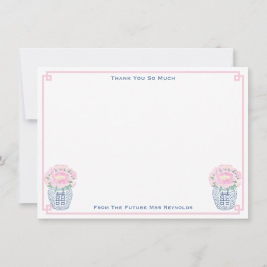  roze pioenen gember jar Vrijgezellenfeest Bedankkaart (Voorkant)