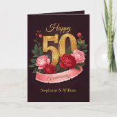 Roze pioenen gouden nummer 50ste bruiloft Jubileum Kaart (Voorkant)