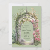 Roze pioenen groen salie boog bruiloft kaart (Voorkant)