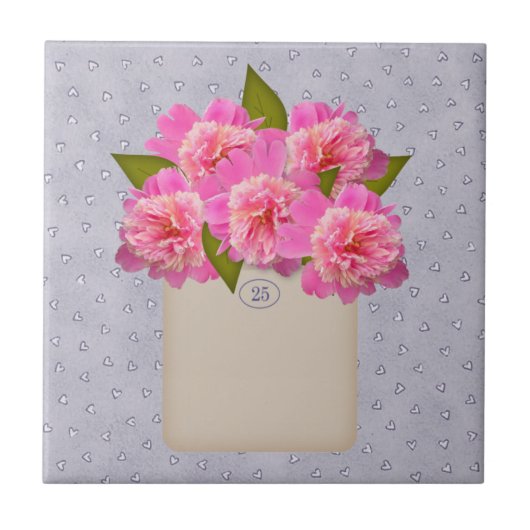 Roze pioenen in een oude crock Tegel Tegeltje (Voorkant)